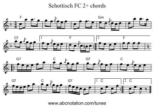 Schottisch FC 2+ chords - staff notation