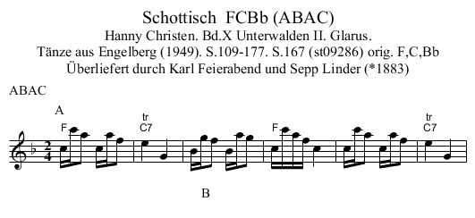 Schottisch  FCBb (ABAC) - staff notation