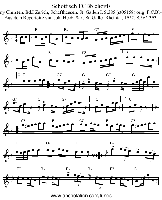 Schottisch FCBb chords - staff notation