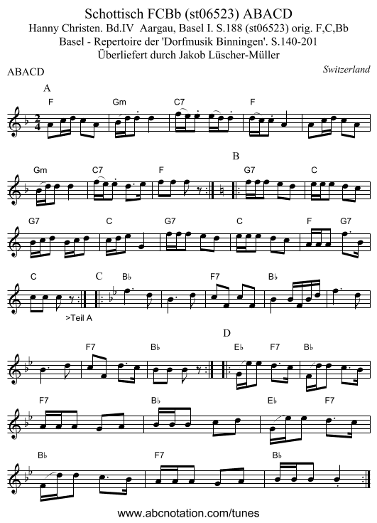 Schottisch FCBb (st06523) ABACD - staff notation