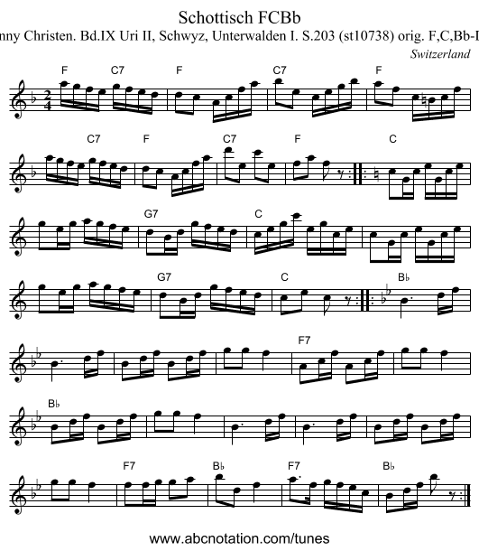 Schottisch FCBb - staff notation