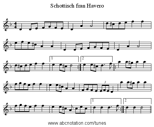 Schottisch fran Havero - staff notation