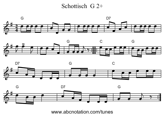 Schottisch  G 2+ - staff notation