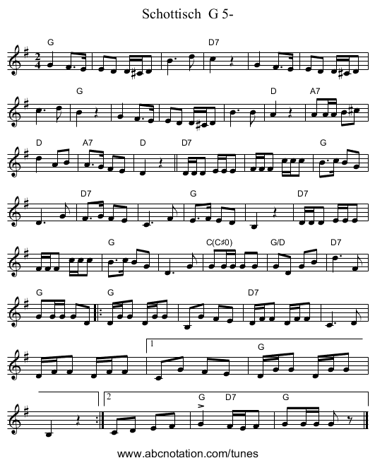Schottisch  G 5- - staff notation