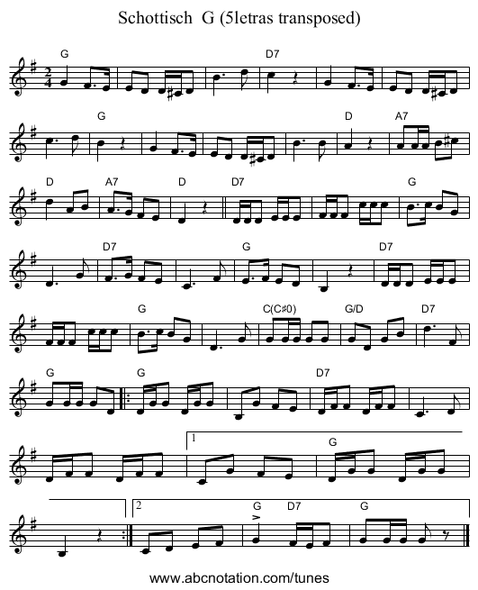 Schottisch  G (5letras transposed) - staff notation