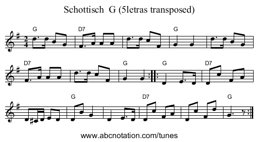 Schottisch  G (5letras transposed) - staff notation