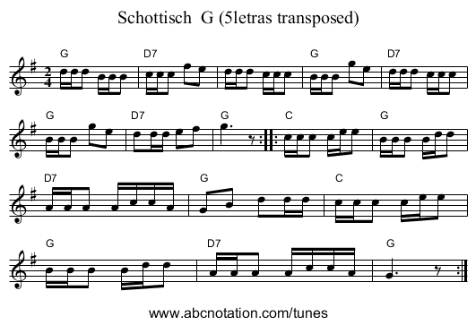 Schottisch G (5letras transposed) - staff notation