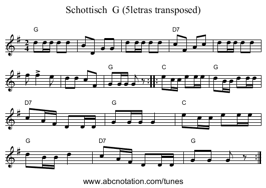 Schottisch  G (5letras transposed) - staff notation