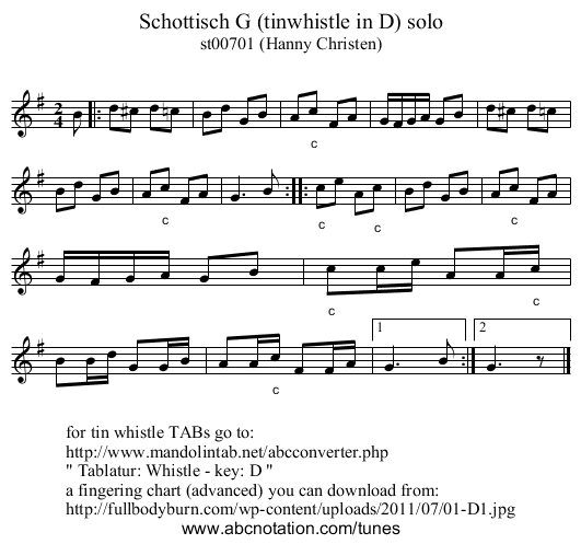 Schottisch G (tinwhistle in D) solo - staff notation