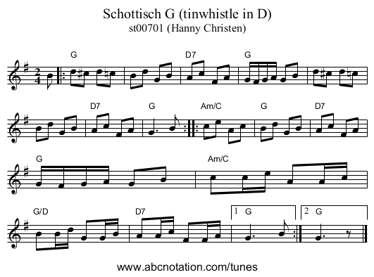 Schottisch G (tinwhistle in D) - staff notation