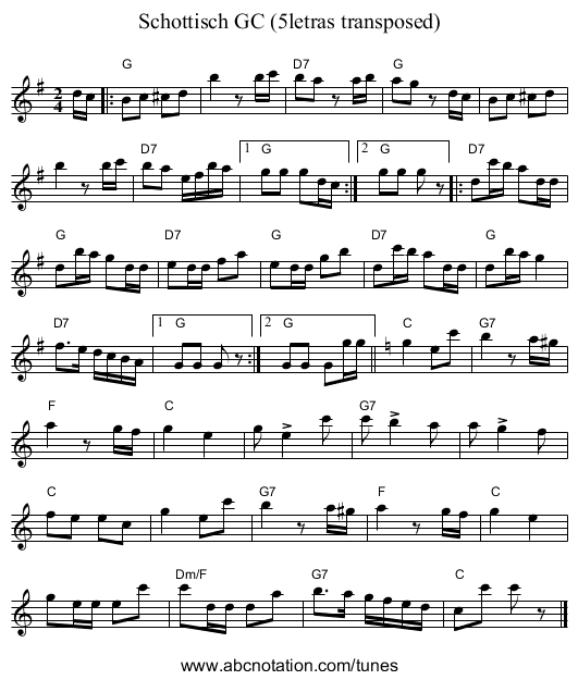 Schottisch GC (5letras transposed) - staff notation