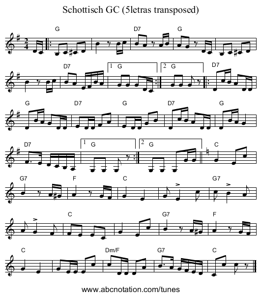 Schottisch GC (5letras transposed) - staff notation