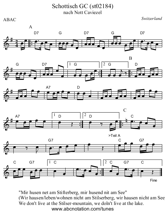 Schottisch GC (st02184) - staff notation