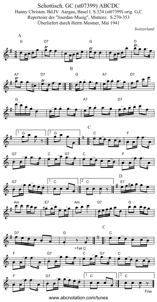 Schottisch. GC (st07399) ABCDC - staff notation