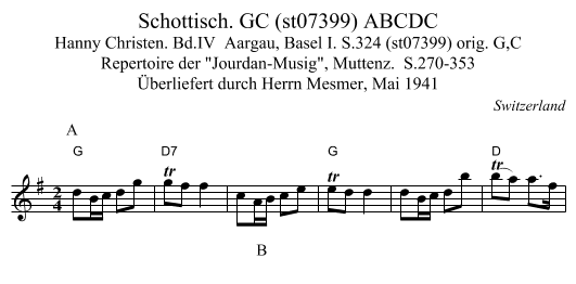 Schottisch. GC (st07399) ABCDC - staff notation