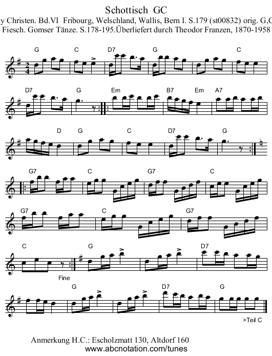 Schottisch  GC - staff notation