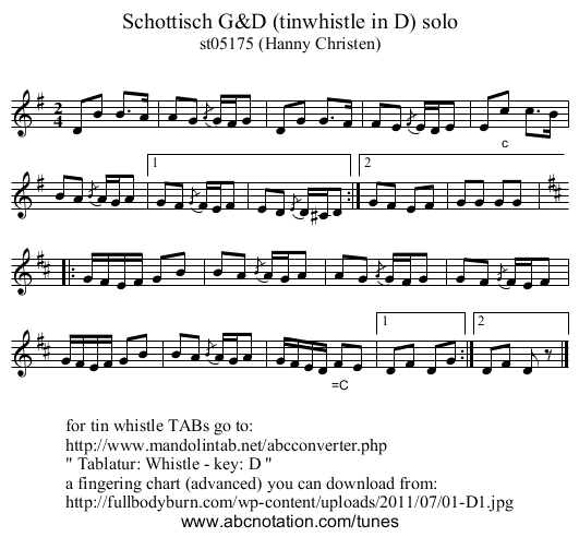 Schottisch G&D (tinwhistle in D) solo - staff notation