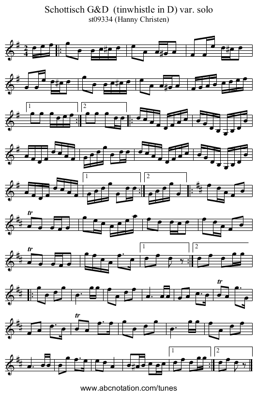 Schottisch G&D (tinwhistle in D) var. solo - staff notation