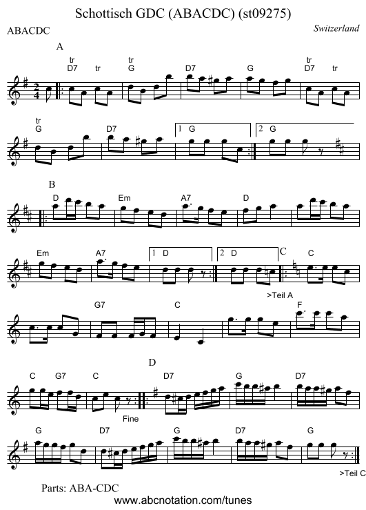 Schottisch GDC (ABACDC) (st09275) - staff notation