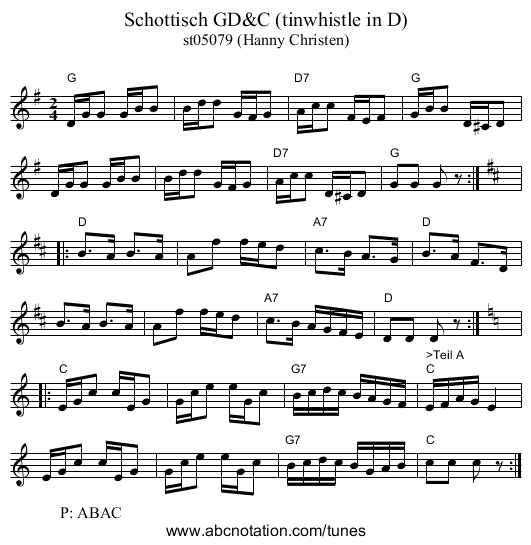 Schottisch GD&C (tinwhistle in D) - staff notation
