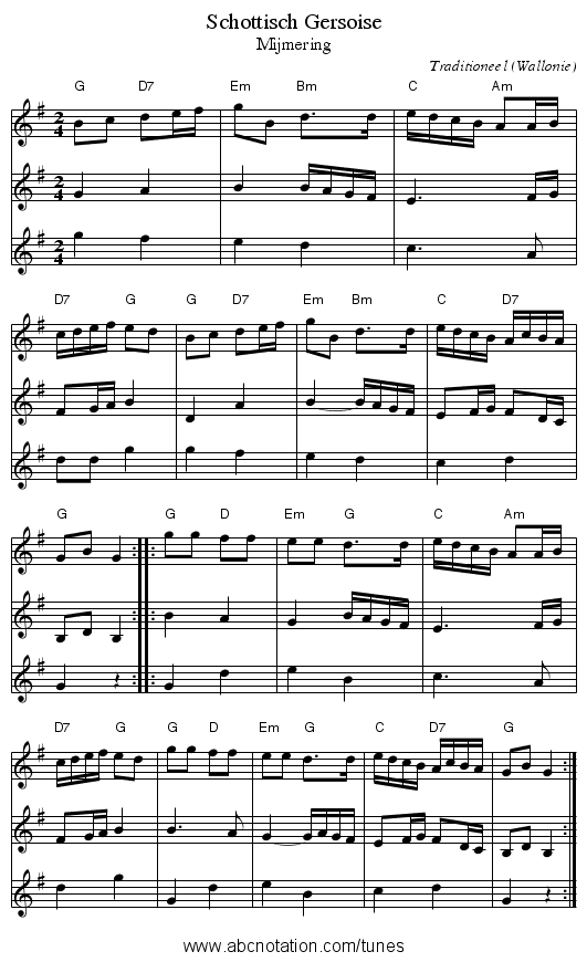 Schottisch Gersoise - staff notation