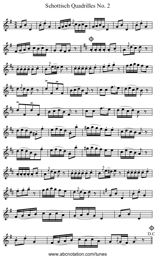 Schottisch Quadrilles No. 2 - staff notation