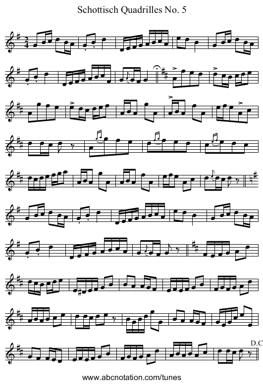Schottisch Quadrilles No. 5 - staff notation