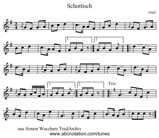 Schottisch - staff notation