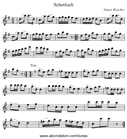 Schottisch - staff notation