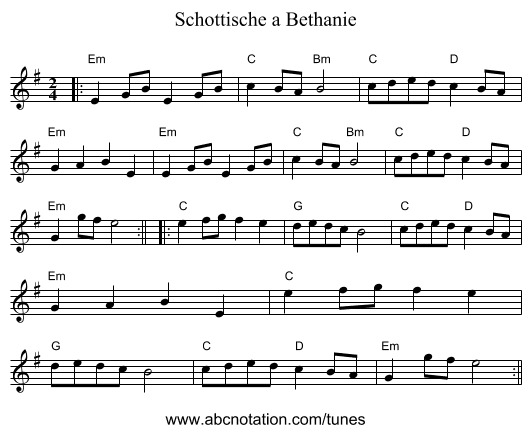 Schottische a Bethanie - staff notation