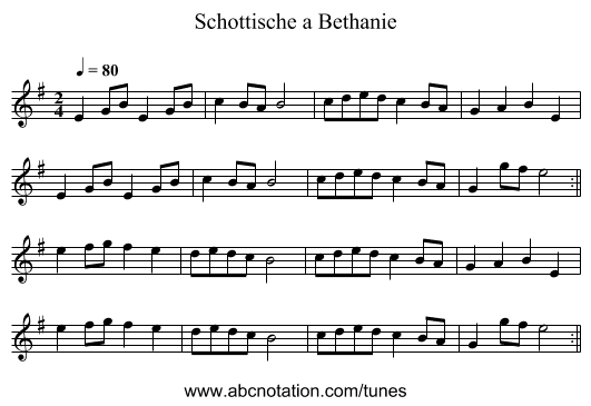 Schottische a Bethanie - staff notation
