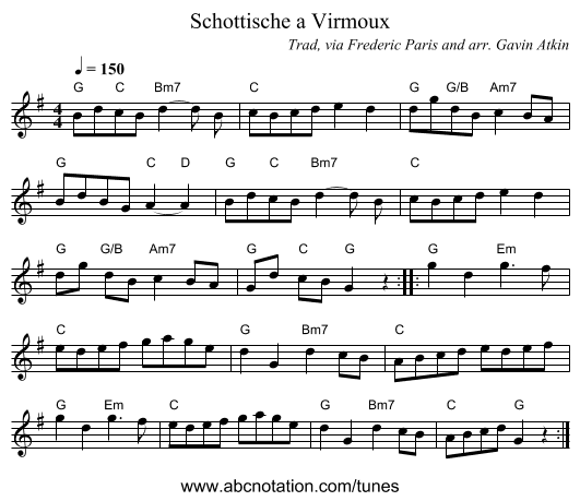 Schottische a Virmoux - staff notation