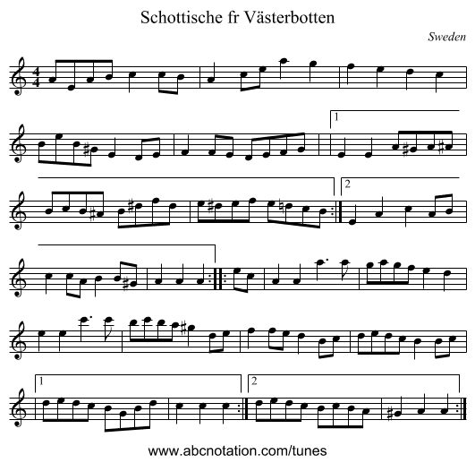 Schottische fr Västerbotten - staff notation