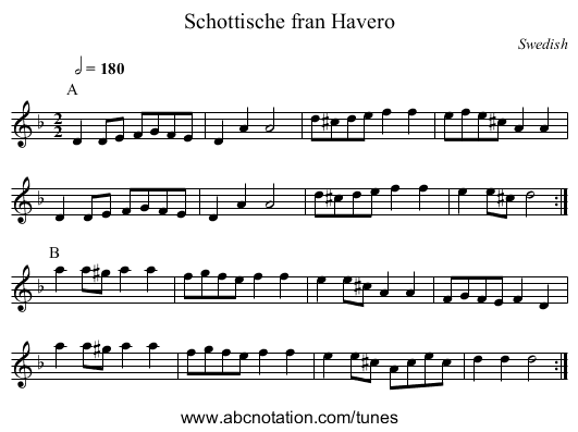 Schottische fran Havero - staff notation