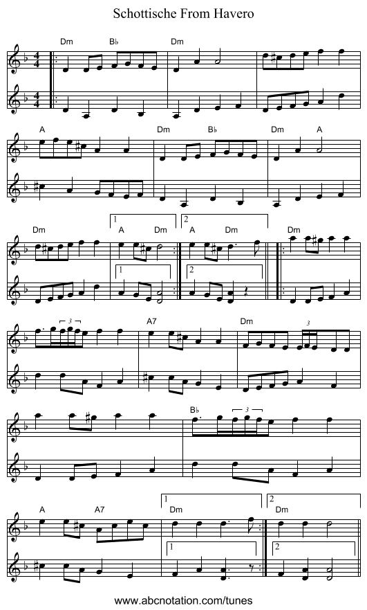 Schottische From Havero - staff notation