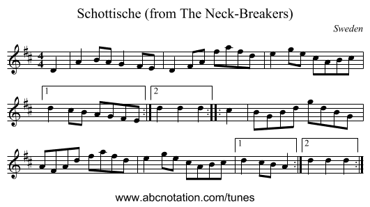 Schottische (from The Neck-Breakers) - staff notation