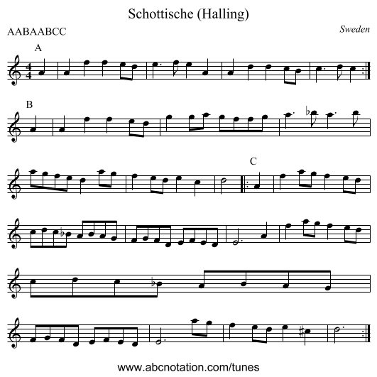 Schottische (Halling) - staff notation