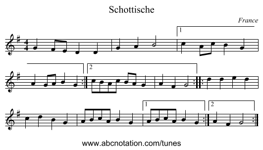 Schottische - staff notation