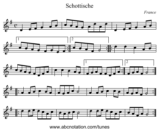Schottische - staff notation