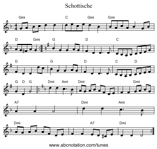 Schottische - staff notation