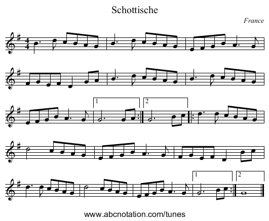 Schottische - staff notation