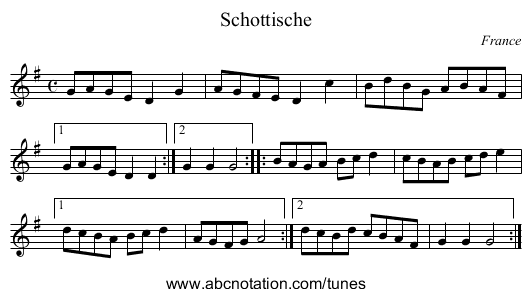 Schottische - staff notation