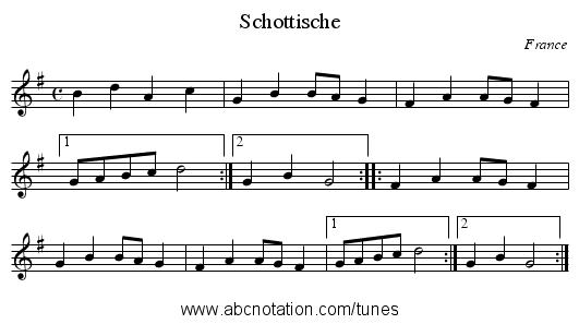 Schottische - staff notation