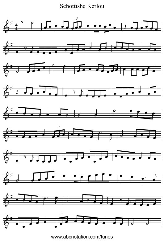 Schottishe Kerlou - staff notation