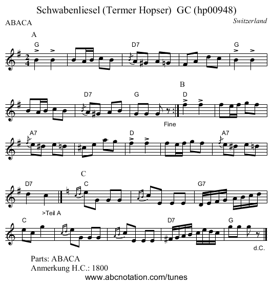 Schwabenliesel (Termer Hopser)  GC (hp00948) - staff notation