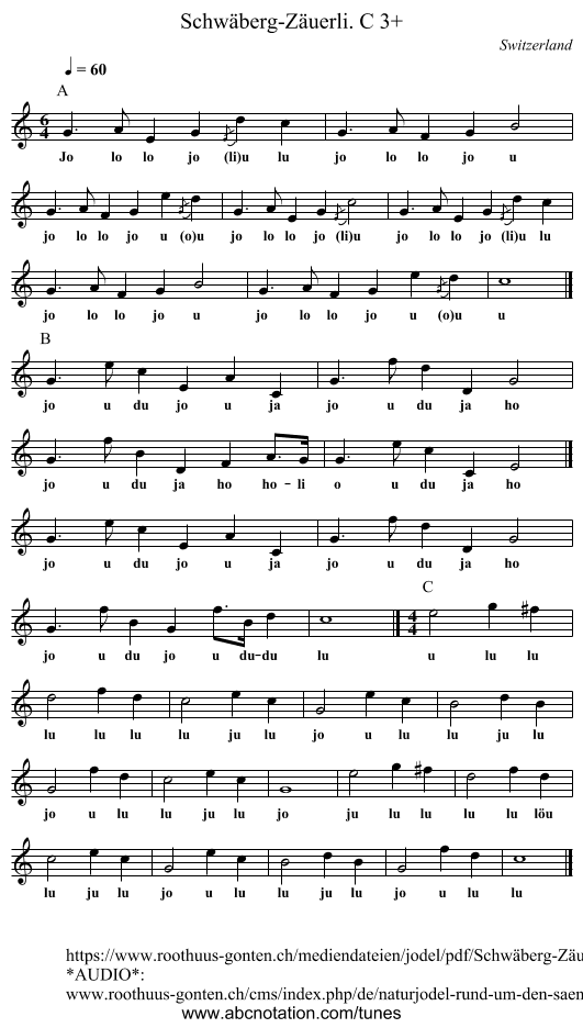 Schwäberg-Zäuerli. C 3+ - staff notation