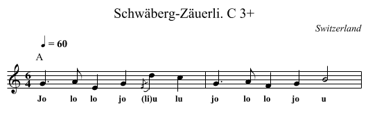 Schwäberg-Zäuerli. C 3+ - staff notation