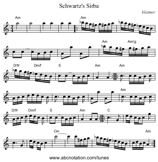 Schwartz's Sirba - staff notation