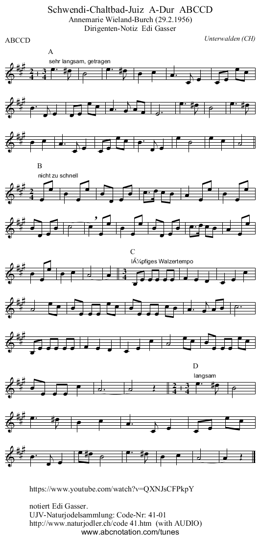 Schwendi-Chaltbad-Juiz A-Dur ABCCD - staff notation