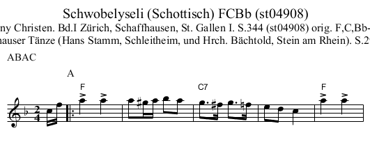 Schwobelyseli (Schottisch) FCBb (st04908) - staff notation